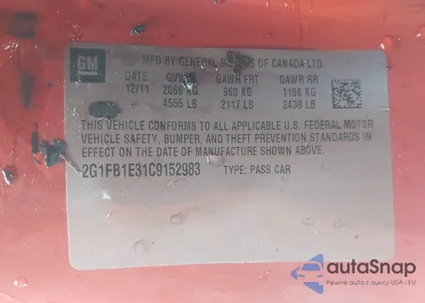 2012 Chevrolet Camaro 1Lt из США, поврежденный, VIN 2G1FB1E31C9152983